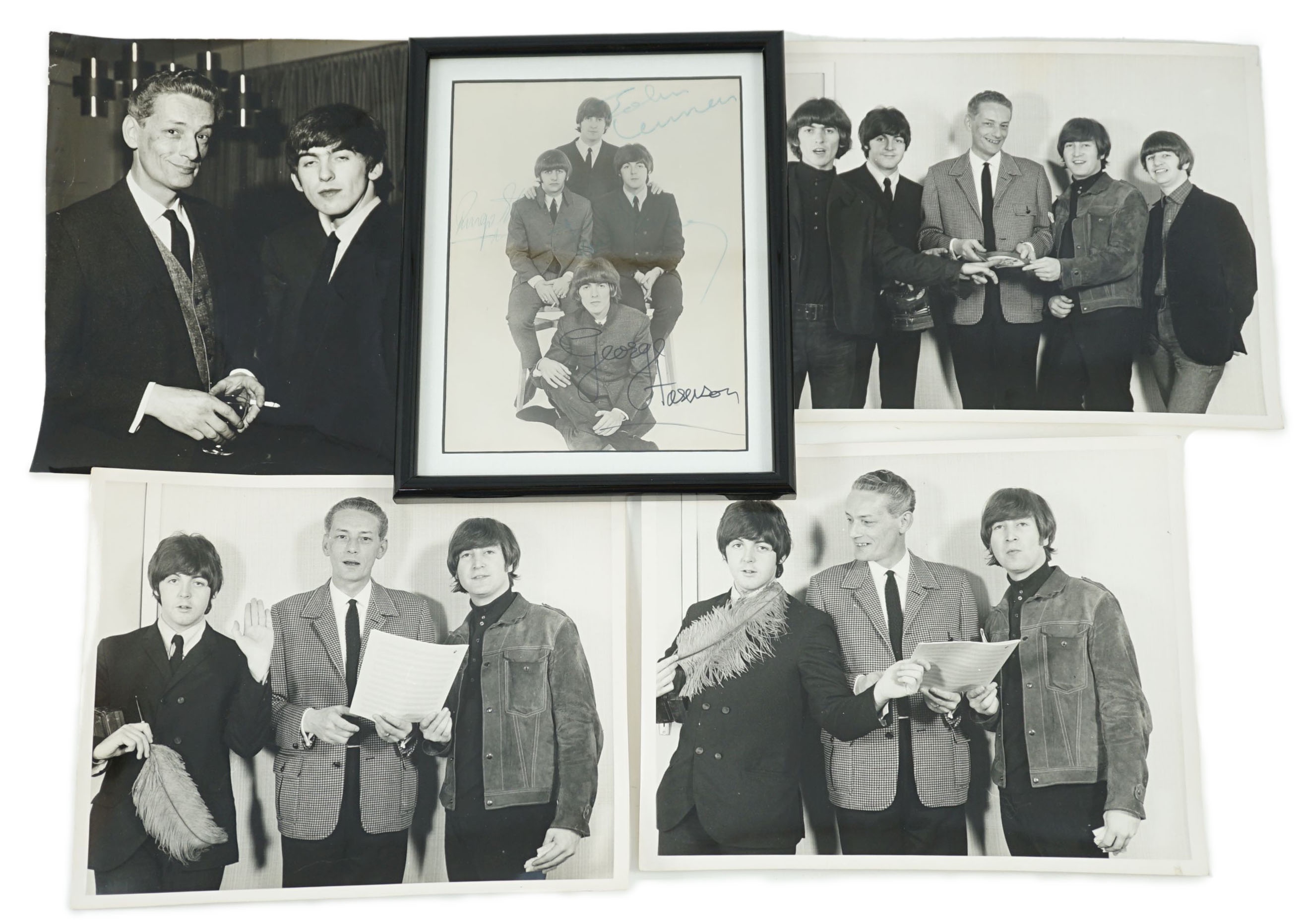 An autographed Beatles photograph and four related photographs of the Beatles with Peter Aldersley Autographed photo 19.5 x 14.5cm.